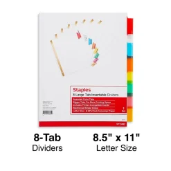Staples Large Tab Insertable Dividers, 8-Tab, Assorted Colors (13492/11123) Online