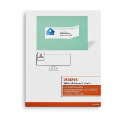 Staples Laser/Inkjet Address Labels, 1 1/3" x 4", White, 14 Labels/Sheet, 100 Sheets/Pack, 1400 Labels/Pack (18059/SIWO120)* Address Labels