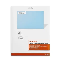 Staples Laser/Inkjet Address Labels, 1/2" x 1 3/4", White, 80 Labels/Sheet, 25 Sheets/Pack, 2000 Labels/Box (ST18053-CC)* Address Labels