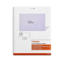 Staples Laser/Inkjet Address Labels, 1 X 2 5/8", Clear, 30 Labels/Sheet, 50 Sheets/Pack, 1500/Box (ST18081-CC)* Address Labels