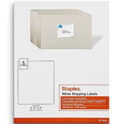 Staples Laser/Inkjet Shipping Labels, 3-1/3" x 4", White, 6 Labels/Sheet, 100 Sheets/Pack (ST18061-CC) Discount
