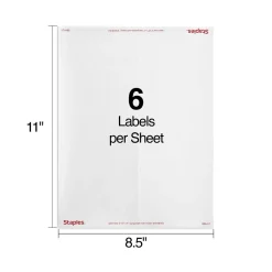 Staples Laser/Inkjet Shipping Labels, 3-1/3" x 4", White, 6 Labels/Sheet, 100 Sheets/Pack (ST18061-CC) Discount