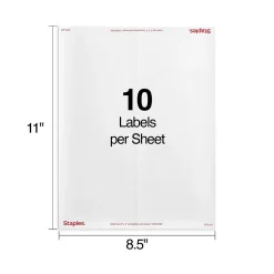 Staples Laser/Inkjet Shipping Labels, 2" x 4", White, 10 Labels/Sheet, 250 Sheets/Pack, 2500 Labels/Box (18066)* Shipping Labels