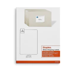 Staples Laser/Inkjet Shipping Labels, 3 1/2" x 5", Bright White, 4 Labels/Sheet, 100 Sheets/Pack, 400 Labels/Box (18074-CC)* Shipping Labels
