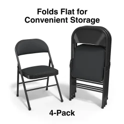 New Luxura Faux Leather Folding Chair, Black, 4/Pack (51504) Folding & Stacking