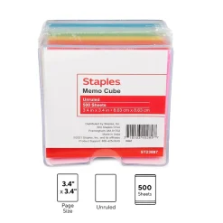 Staples Memo Cube Memo Pad, 3.4" x 3.4", Unruled, Assorted Colors, 500 Sheets/Pad (23887) Sale