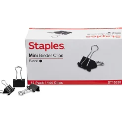Staples Mini Binder Clips, 0.25" Capacity, Black, 144 Clips/Pack (ST15338/15338) Best