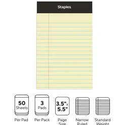 Staples ® Mini Legal Notepad, 3
