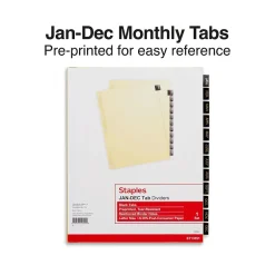 Staples Monthly Pre-Printed Monthly Paper Divider, Jan-Dec, Buff with Black Tabs, 1 Set (13551/11484) Hot