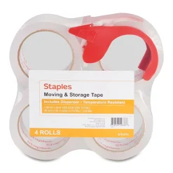 Staples ® Moving & Storage Packing Tape with Dispenser, 1.88" x 54.6 Yds, Clear, 4/Rolls (31687)* Packing Tape
