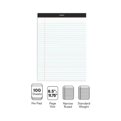 Staples Notepad, 8.5" x 11.75", Narrow Ruled, , 100 Sheets/Pad (ST57345/TR57345) White