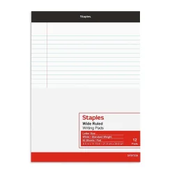 Staples Notepad, 8.5" x 11.75", Wide Ruled, White, 50 Sheets/Pad, 72 Pads/Pack (23643CT) Hot