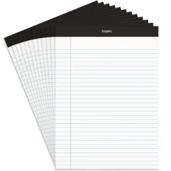 Staples Notepads, 8.5" x 11.75", Wide Ruled, White, 50 Sheets/Pad, Dozen (ST57339M/57339) Outlet