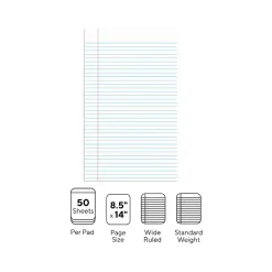Staples Notepads, 8.5" x 14", Wide Ruled, White, 50 Sheets/Pad, Dozen Pads/Pack (ST57335) Hot