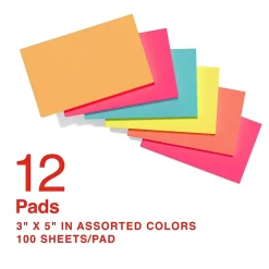 Notes, 3" x 5", Pool Party Collection, 100 Sheet/Pad, 12 Pads/Pack (S-35BR12) Sticky Notes
