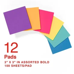 New Notes, 3" x 3", Sorbet Collection, 100 Sheet/Pad, 12 Pads/Pack (S-33BO12/52566) Sticky Notes