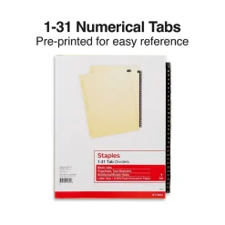 Staples Numeric Leather Dividers, 31-Tab, Black (18947/11485) Online