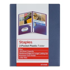 Staples 2-Pocket Plastic Presentation Folder, (21640-CC/20632) Dark Blue New