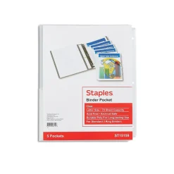 Staples Poly Binder Pocket, 3-Hole Punched, , 5/Pack (ST15159-CC) Clear