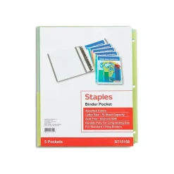 Staples Poly Binder Pocket, 3-Hole Punched, , 5/Pack (ST15158-CC) Assorted Colors Outlet