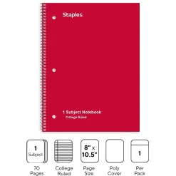 Staples ® Poly 1-Subject Notebook, 8