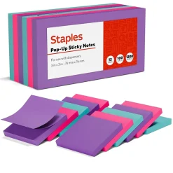 Discount Pop-up Notes, 3" x 3", Berry Blast Collection, 100 Sheet/Pad, 12 Pads/Pack (52225) Sticky Notes
