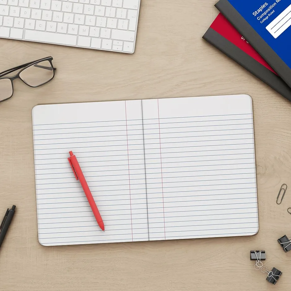 Staples ® Premium Composition Notebooks, 7.5" x 9.75", College Ruled, 100 Sheets, Red (TR58344M CC) Discount