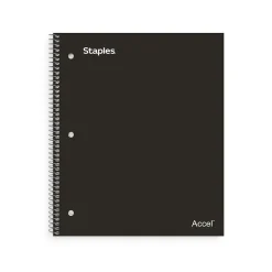 Staples Premium Poly 3-Subject Notebook, 8.5" x 11", College Ruled, 150 Sheets, (ST58313) Black Outlet
