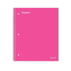 Staples Premium Poly 1-Subject Notebook, 8.5" x 11", College Ruled, 100 Sheets, (ST51448D) Pink