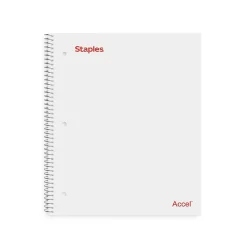 Staples Premium Poly 1-Subject Notebook, 8" x 10.5", Wide Ruled, 100 Sheets, (TR25543) White Online