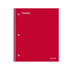 Staples Premium Poly 1-Subject Notebook, 8" x 10.5", Wide Ruled, 100 Sheets, (TR20958) Red Outlet