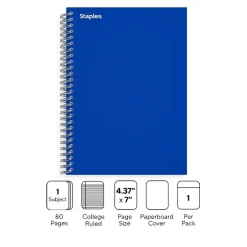 Staples Premium 1-Subject Notebook, 4.38" x 7", College Ruled, 80 Sheets, Blue (ST58348) Outlet