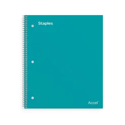 Staples Premium 3-Subject Notebook, 8.5" x 11", College Ruled, 150 Sheets, (ST58316) Teal Clearance