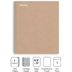 Staples Premium 1-Subject Notebook, 8.5" x 11", College Ruled, 100 Sheets, Brown (TR52121) Outlet