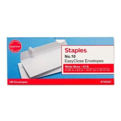 Staples QuickStrip EasyClose Self Seal #10 Business Envelopes, 4 1/8