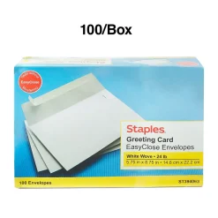 Staples QuickStrip EasyClose Self Seal Invitation Envelopes, White Wove, 100/Box (ST394063/394063)* Business