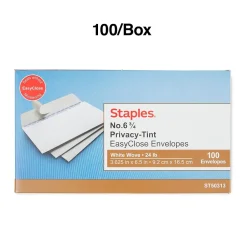 Staples QuickStrip EasyClose Self Seal Security Tinted #6 3/4 Business Envelopes, 3 5/8