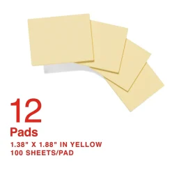 Best Recycled Notes, 1 3/8" x 1 7/8", Sunshine Collection, 100 Sheet/Pad, 12 Pads/Pack (S152YR/1252554) Sticky Notes