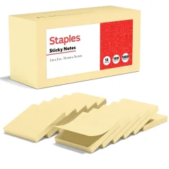 Outlet Recycled Notes, 3" x 3", Sunshine Collection, 100 Sheet/Pad, 12 Pads/Pack (S33YR12/52564) Sticky Notes