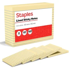 New Recycled Notes, 4" x 6", Sunshine Collection, Lined, 100 Sheet/Pad, 12 Pads/Pack (S-46YR12) Sticky Notes