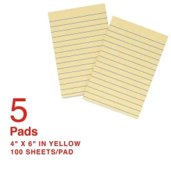 Hot Recycled Notes, 4" x 6", Sunshine Collection, Lined, 100 Sheet/Pad, 5 Pads/Pack (S46YR/552572) Sticky Notes
