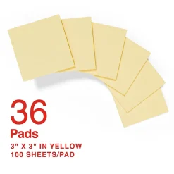 Recycled Pop-up Notes, 3" x 3", Sunshine Collection, 100 Sheet/Pad, 36 Pads/Pack (S-33YRP36) Sticky Notes