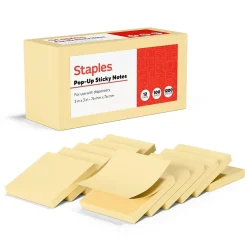 Clearance Recycled Pop-up Notes, 3" x 3", Sunshine Collection, 100 Sheet/Pad, 12 Pads/Pack (S33YRP12/52563) Sticky Notes