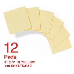 Clearance Recycled Pop-up Notes, 3" x 3", Sunshine Collection, 100 Sheet/Pad, 12 Pads/Pack (S33YRP12/52563) Sticky Notes