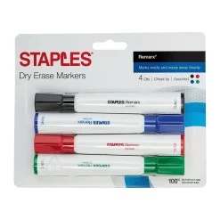 Staples Remarx Dry Erase Markers, Chisel Point, Assorted, 4/Pack (29205) Online