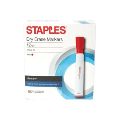 Staples Remarx Dry Erase Markers, Broad Point, Red, 12/Pack (18887) New