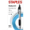 Staples ® Retractable Ballpoint Pens, Fine Point, 0.7mm, Black Ink, Dozen (50786-CC) Discount