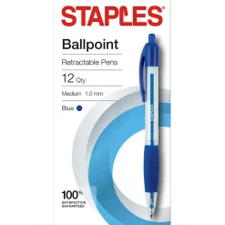 Staples ® Retractable Ballpoint Pens, Medium Point, 1.0mm, Blue Ink, Dozen (50794-CC) Discount
