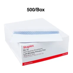 Staples Self Seal Self Seal Security Tinted #10 Window Envelopes, 4 1/8