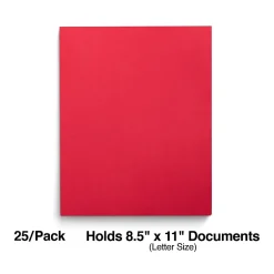 Staples Smooth 2-Pocket Paper Folder with Fasteners, , 25/Box (50772/27540-CC) Red Hot